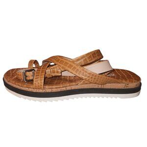 Charles David Chance Croc-Embossed Leather Sandal Brown Size 9.5M